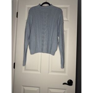 J Crew Cable Knit Roll neck Sweater Xl Baby Blue Nwt